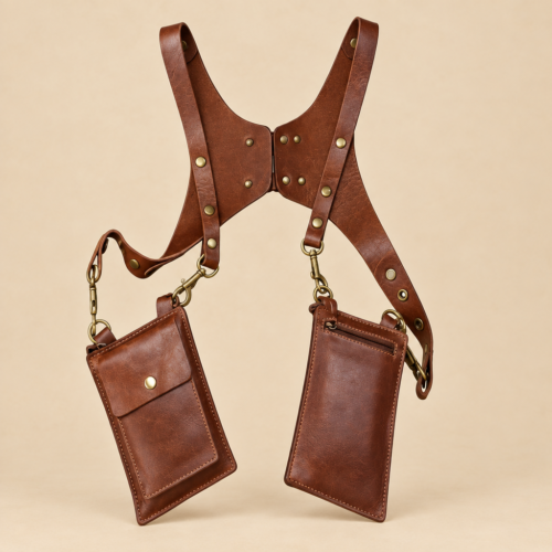 Leather Pouch Shoulder Holster with Utility Pouch