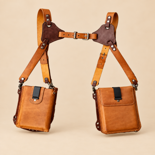 Twin-Pocket Handmade Leather Shoulder Holster
