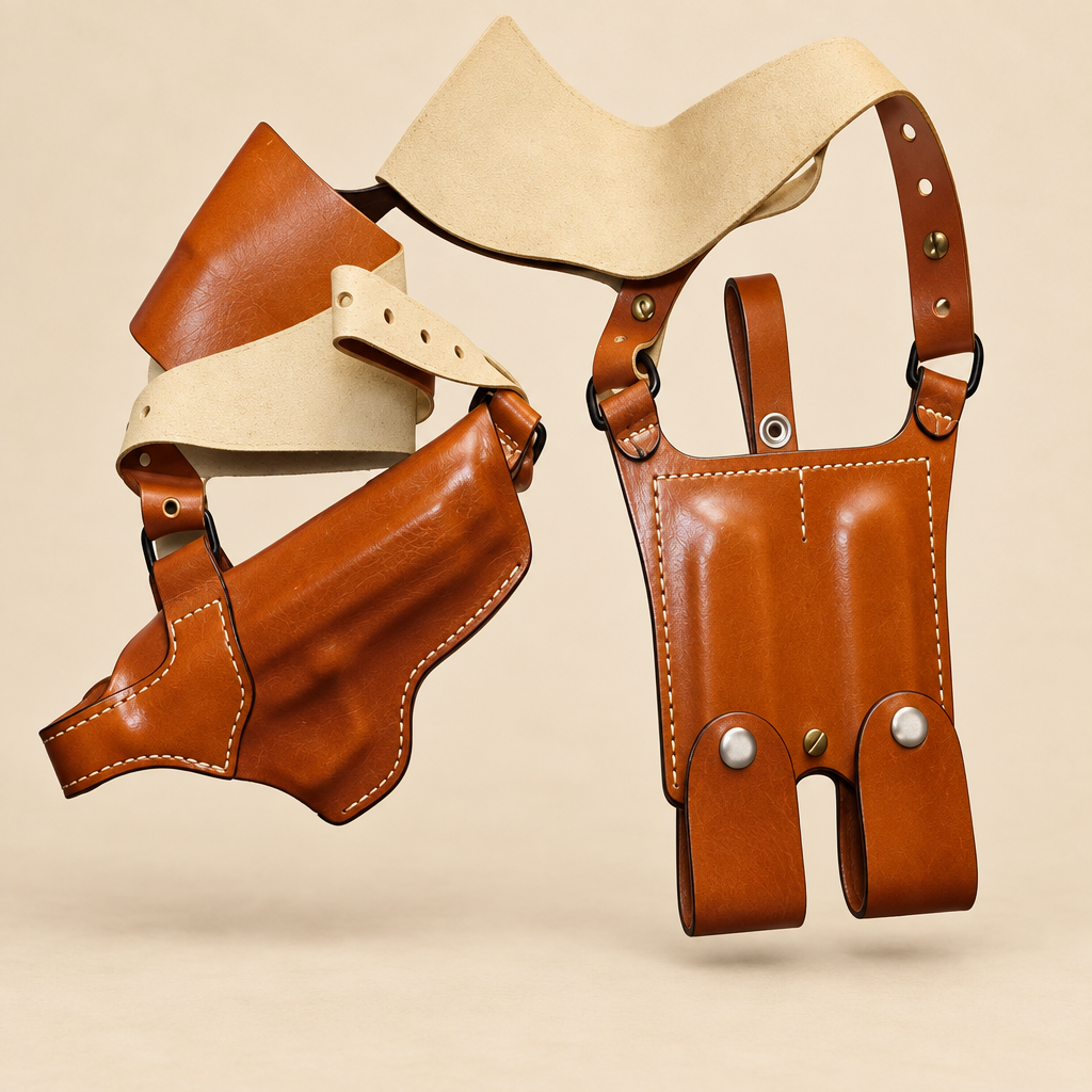 Ranger-Style Leather Shoulder Holster with Mag Pouches
