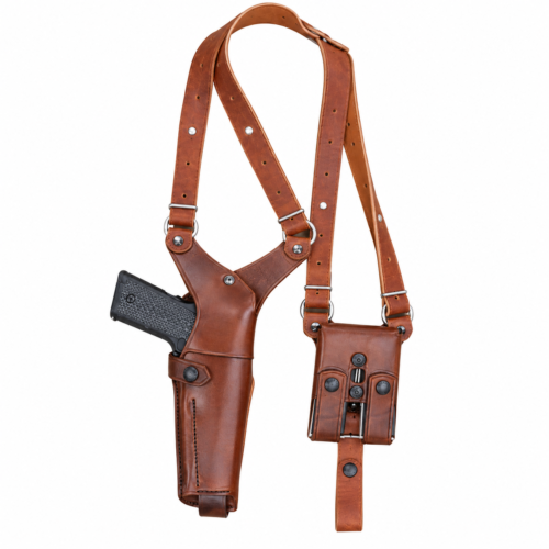 Handmade chestnut leather shoulder holster harness