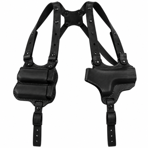 Handmade black leather tactical shoulder holster harness