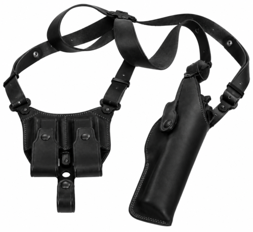 Handmade black leather shoulder holster rig with magazine pouches