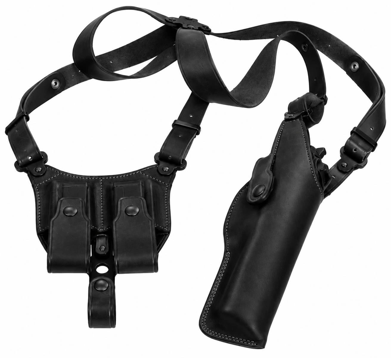 Handmade black leather shoulder holster rig with magazine pouches