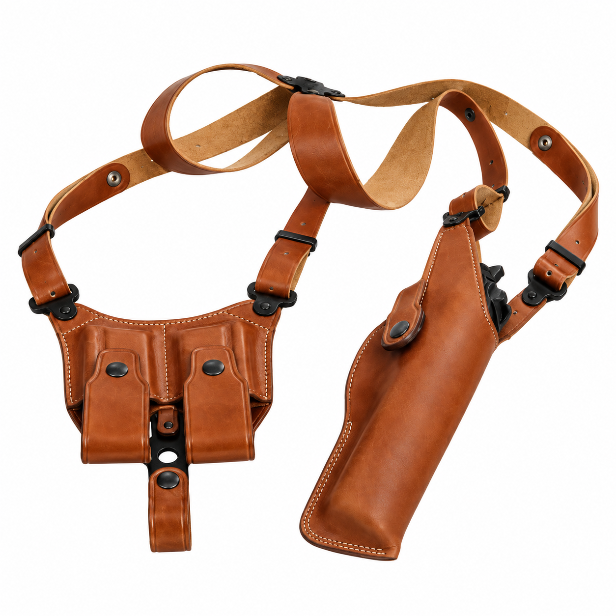 Handmade cognac leather shoulder holster rig