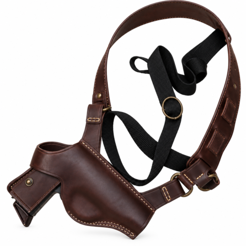Handmade dark brown leather shoulder holster harness