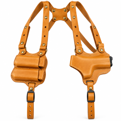 Handmade tan leather double shoulder holster harness